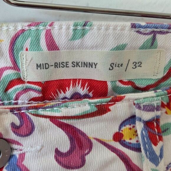 Pilcro Letterpress Mid Rise Skinny Floral Jeans Size 32 White Red Anthropologie - Picture 6 of 11